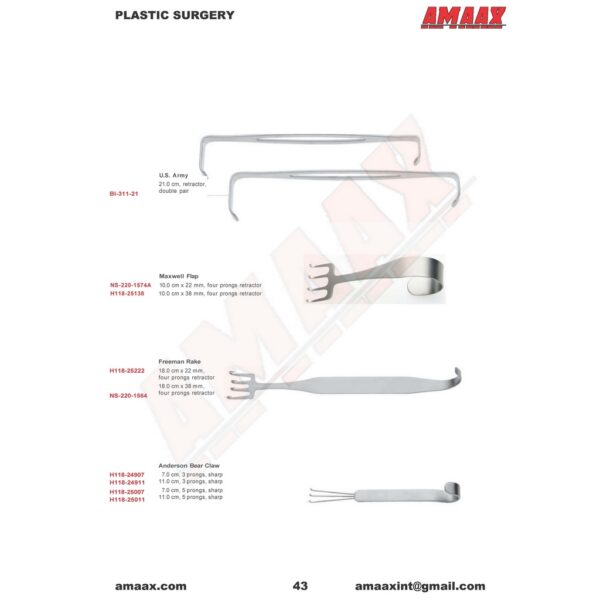 p43-retractors-divaricatori-u.s.-army-maxwell-flap-anderson-bear-claw-freeman-rake