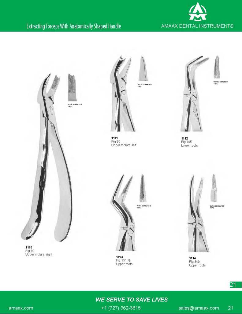 D021 Dental Extracting Forceps with anatomically shaped handle lower roots upper third molars