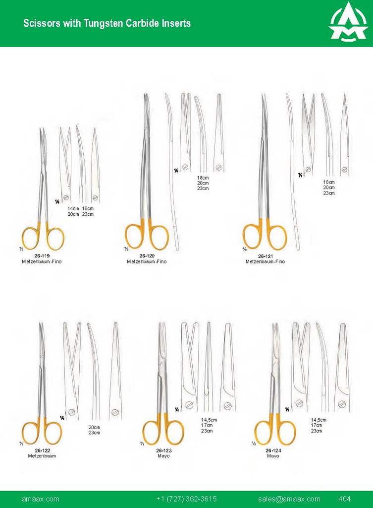 G404 scissors Tungsten Carbide Inserts Metzenbaum Fino Mayo