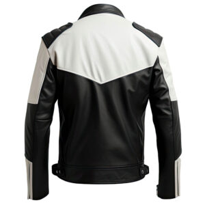 2025 Best Men's Biker Jacket with Bold Black and White Sheep Genuine Fur Design