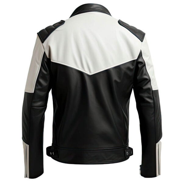 2025 Best Men's Biker Jacket with Bold Black and White Sheep Genuine Fur Design