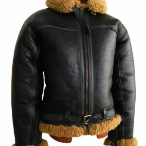 B3 Bomber Mens RAF Aviator Black Vintage Fur Shearling Leather Jacket