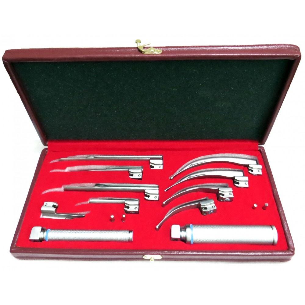 Laryngoscope Mac Miller Set 9 Stainless Steel Blades 2 Handles EMT Anesthesia Intubation CE ISO Approved Machinery Class I