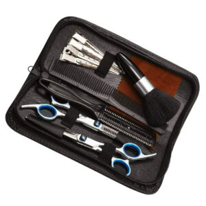 Professional Barber Kit 12 Piece Stainless Steel Home Salon Set Hair Cutting Scissors Razor Comb Cape Complete Styling Kit