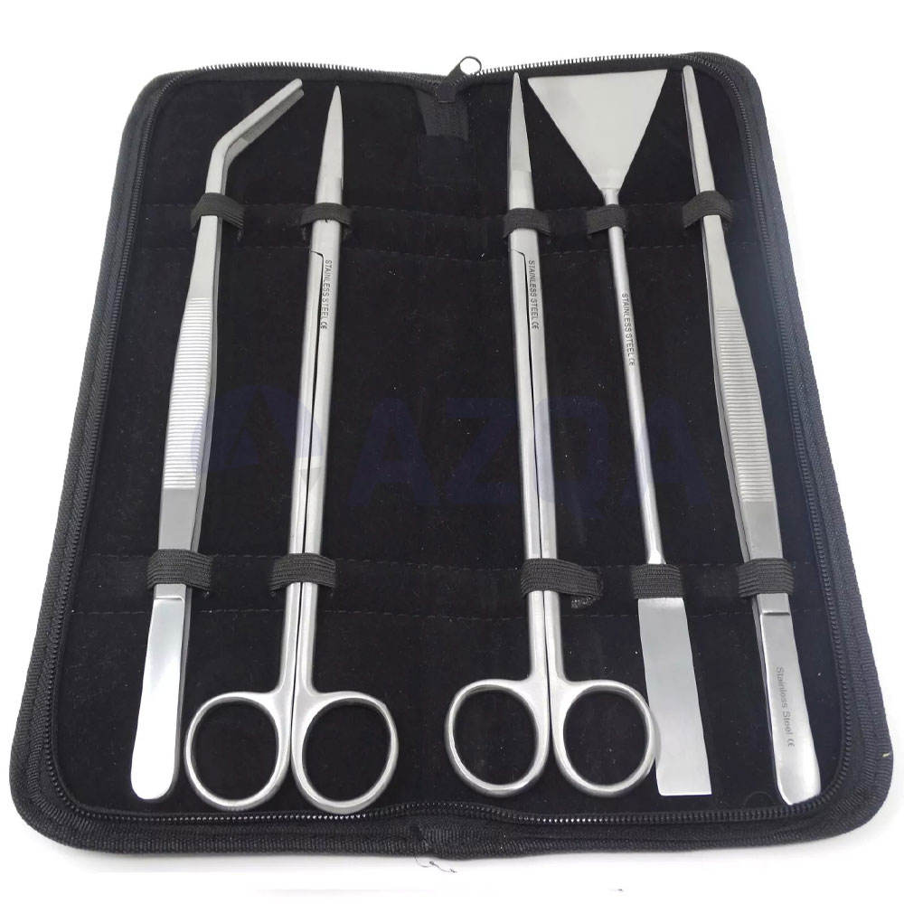 Stainless Steel Aquascaping Tool Set Aquarium Plant Scissors Tweezers Spatula Kit with Zipper Case