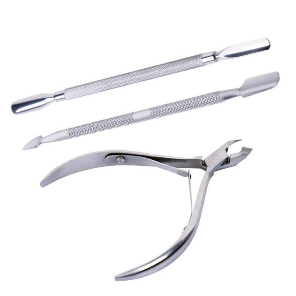Stainless Steel Cuticle Spoon Pusher Nippers Trimmer Nail Clipper Cutter 3 Pcs Manicure & Pedicure Tools Kit