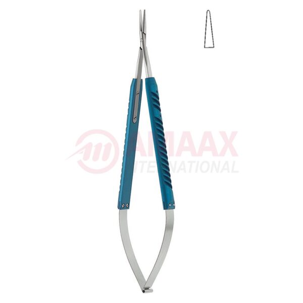 Micro needle holder light weight with blue colored anodized straight.jpg