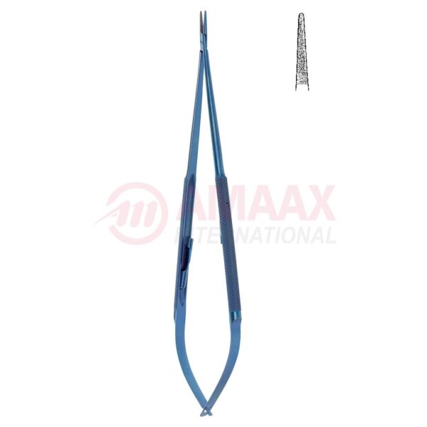 Micro needle holder titanium with catch straight dimond coated jaw.jpg