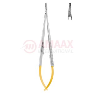 Castroviejo jacobson micro needle holder tc With catch straight dimond coated jaw
