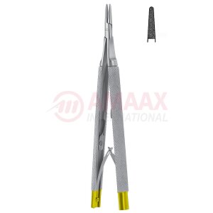 Castroviejo micro needle holder 13 cm tc With lock straight mini profile jaw