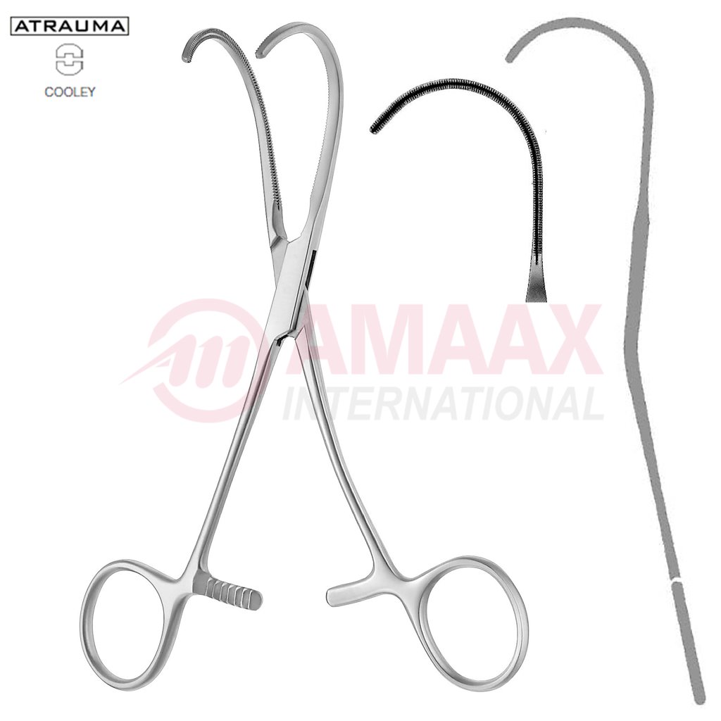 COOLEY ATRAUMATIC Vascular Clamp Strongly Curved 170 mm 6 3/4" COOLEY Serration Jaw Length: 82 mm Width: 36 mm For Pediatrics 1 cooley-forceps-atraumatic-17cm-13.427.15