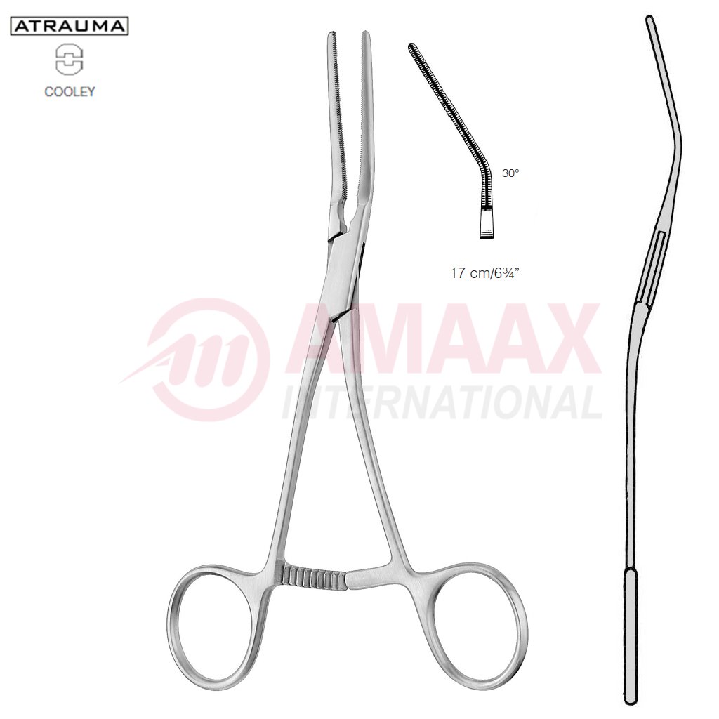 COOLEY ATRAUMATIC Vascular Clamp Angled 30 Degree 165 mm 6 1/2" Toothing COOLEY Jaw Length: 35 mm For Pediatrics 1 cooley-forceps-atraumatic-25-degree-13.431.25