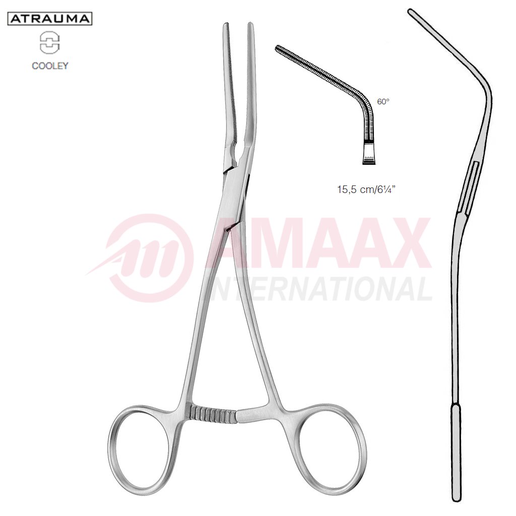 COOLEY ATRAUMATIC Vascular Clamp Angled 60 Degree 160 mm 6 1/4" Toothing COOLEY Jaw Length: 35 mm For Pediatrics 1 cooley-forceps-atraumatic-45-degree-13.431.45