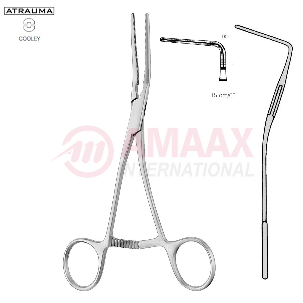 COOLEY ATRAUMATIC Vascular Clamp Angled 90 Degree 150 mm 6" Toothing COOLEY Jaw Length: 37 mm For Pediatrics 1 cooley-forceps-atraumatic-90-degree-13.431.90