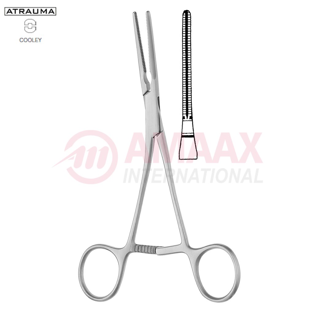 COOLEY ATRAUMATIC Patent-Ductus Clamp Angled 160 mm 6 1/4" Toothing COOLEY Jaw Length: 41 mm For Pediatrics 1 cooley-pat.ductus-forceps-16cm-13.377.16