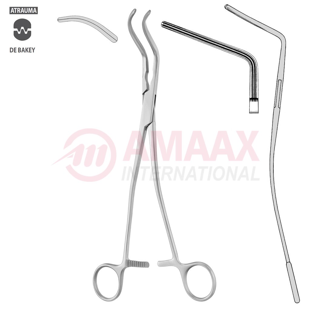 DeBakey ATRAUMATIC Vascular Clamp Angled 70 Degree 265 mm 10 1/2" S-Shaped Toothing DeBakey Jaw Length: 95 mm 1 de-bakey-atraumatic-vascular-clamps-13.247.27