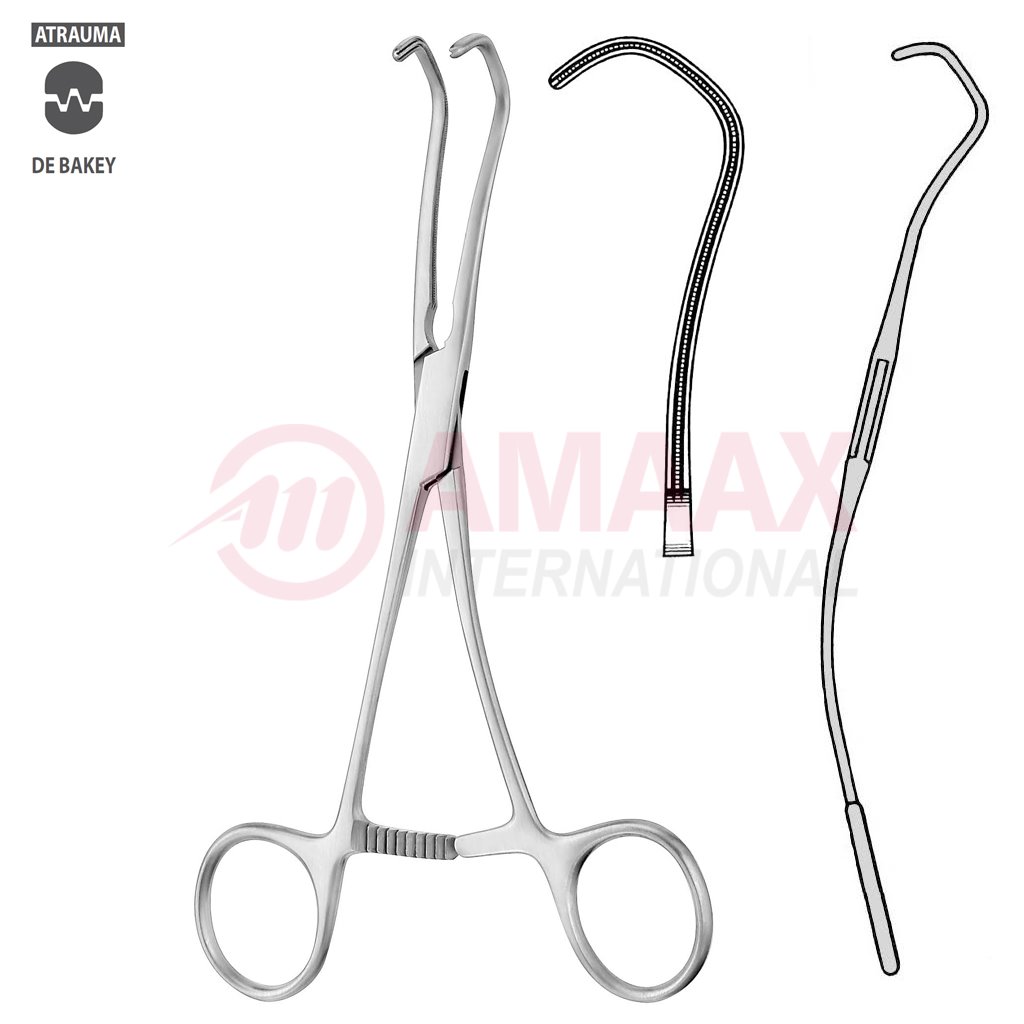 DERRA ATRAUMATIC Vascular Clamp Angled 55 Degree 170 mm 6 3/4" Toothing DeBakey Width: 20 mm For Pediatrics 1 derra-forceps-atraumatic-17cm-13.291.17