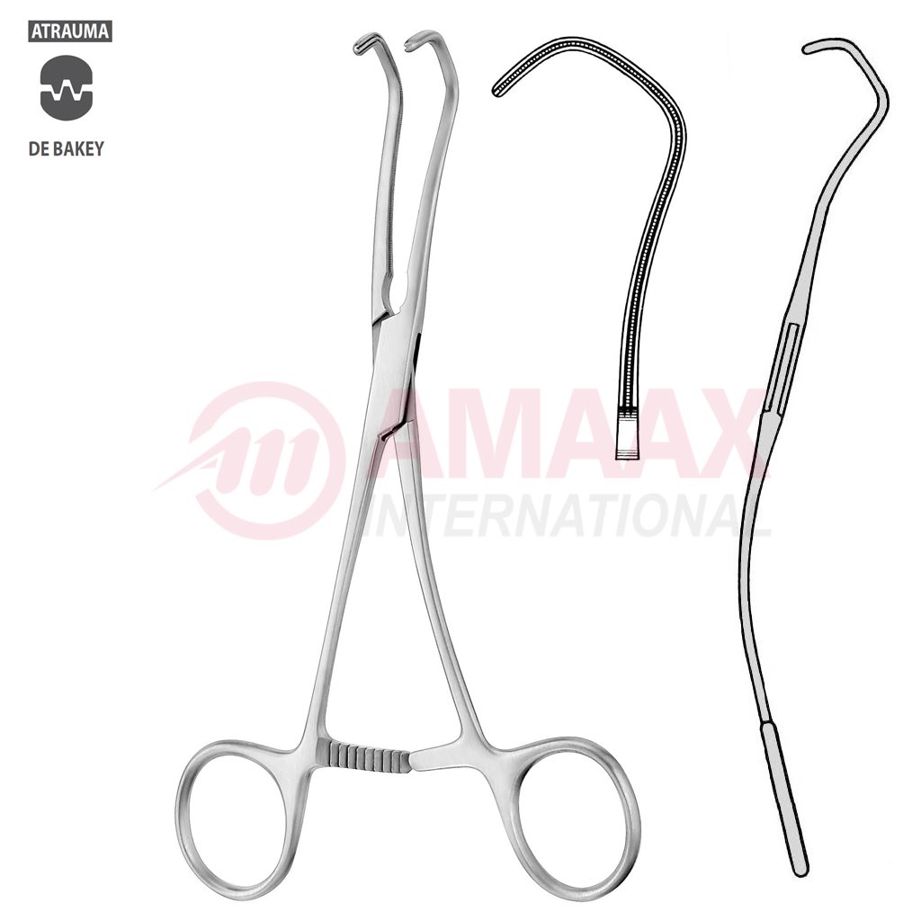 DERRA ATRAUMATIC Vascular Clamp Angled 55 Degree 175 mm 6 7/8" Toothing DeBakey Width: 26 mm For Pediatrics 1 derra-forceps-atraumatic-18cm-13.291.18
