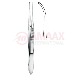 forceps delicate slightly curved 1x2 teeth 10cm