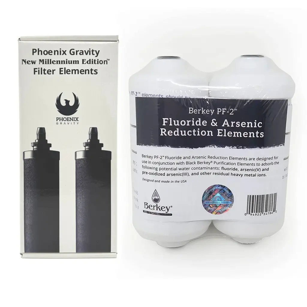 Berkey PF-2 Fluoride & Arsenic Reduction Filters + Phoenix Gravity New Millennium Edition Filter Elements Combo Pack (2 Filters)