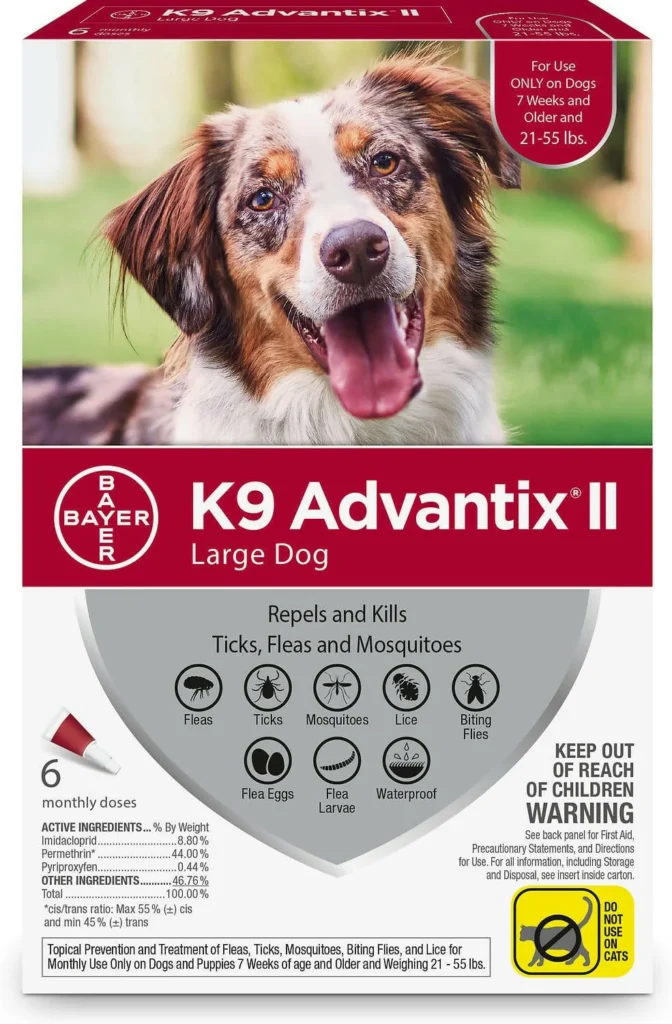 Advantix II Flea & Tick Prevention for Large Dogs 21–55 lbs – 6 Monthly Treatment Doses