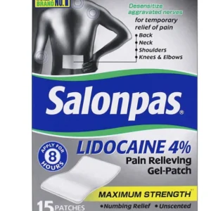 Salonpas Lido Gel-Patch 15 Count – Maximum Strength Pain Relief Patch with Lidocaine for Muscle & Joint Pain