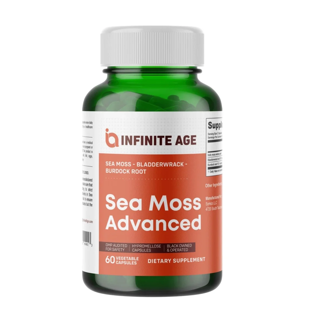 INFINITE AGE Sea Moss 1250mg Capsules – Advanced Superfood Supplement, High Potency Vegan Formula 60 Count
