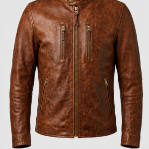 Men's Vintage Brown Genuine Leather Jacket Quilted Racer Biker Moto Coat - Image 1