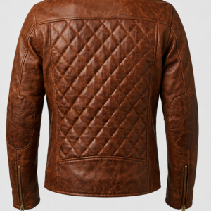 Men's Vintage Brown Genuine Leather Jacket Quilted Racer Biker Moto Coat - Image 2