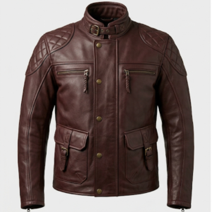 brown high collar jacket front