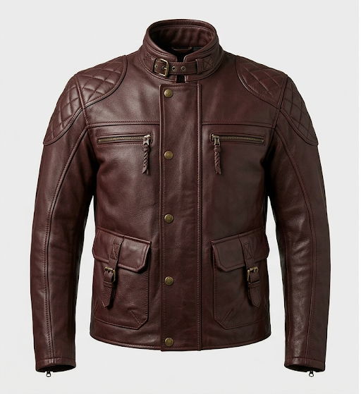brown high collar jacket front