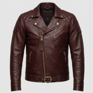 burgundy biker jacket front
