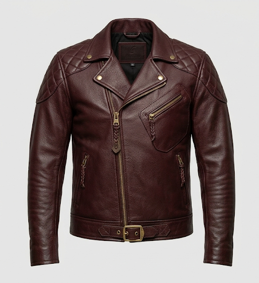 burgundy biker jacket front