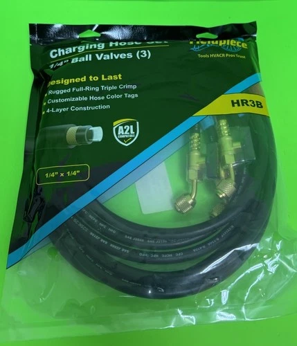 Fieldpiece HR3B Ball Valve Refrigerant Hose Set (3 Pack) | 1/4" x 5 ft A2L-Compatible HVAC Charging Hoses