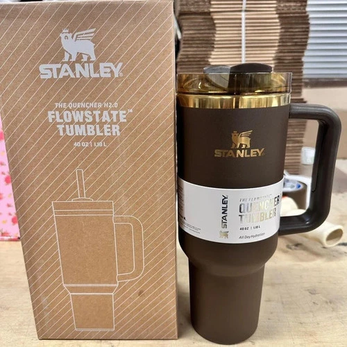 Stanley Quencher H2.0 FlowState Tumbler 40 oz | Chocolate Gold | Vacuum Insulated Travel Cup | Factory Sealed