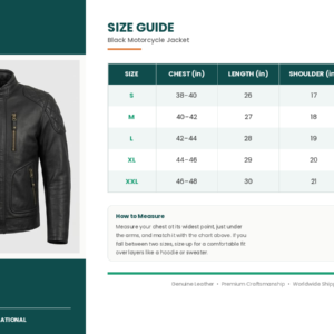 size guide black motorcycle jacket