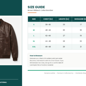 size guide brown bomber jacket