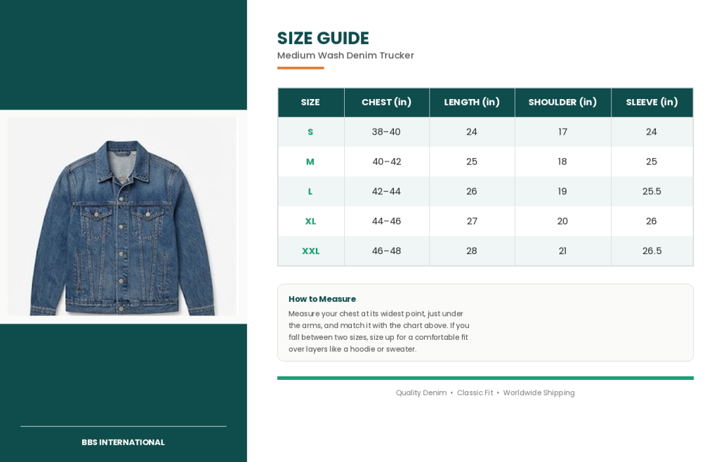 size guide denim jacket