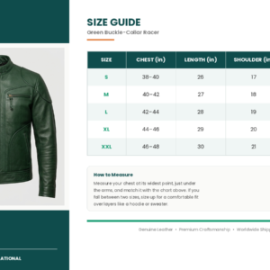 size guide green buckle jacket