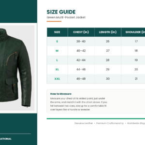size guide green multipocket jacket