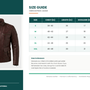 size guide oxblood field jacket