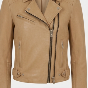 camel biker jacket front