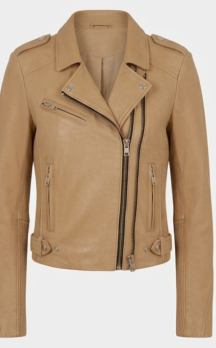 camel biker jacket front