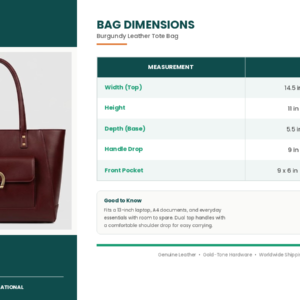dimensions guide burgundy tote