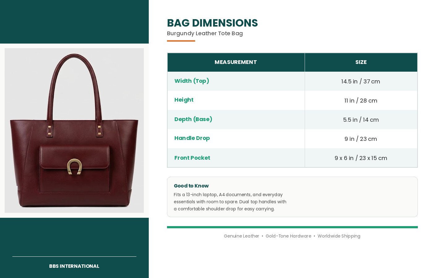 dimensions guide burgundy tote