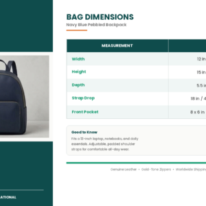 dimensions guide navy backpack