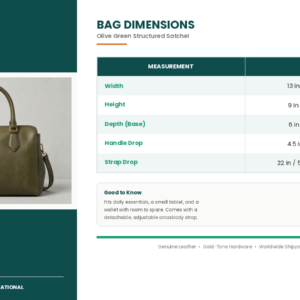dimensions guide olive satchel