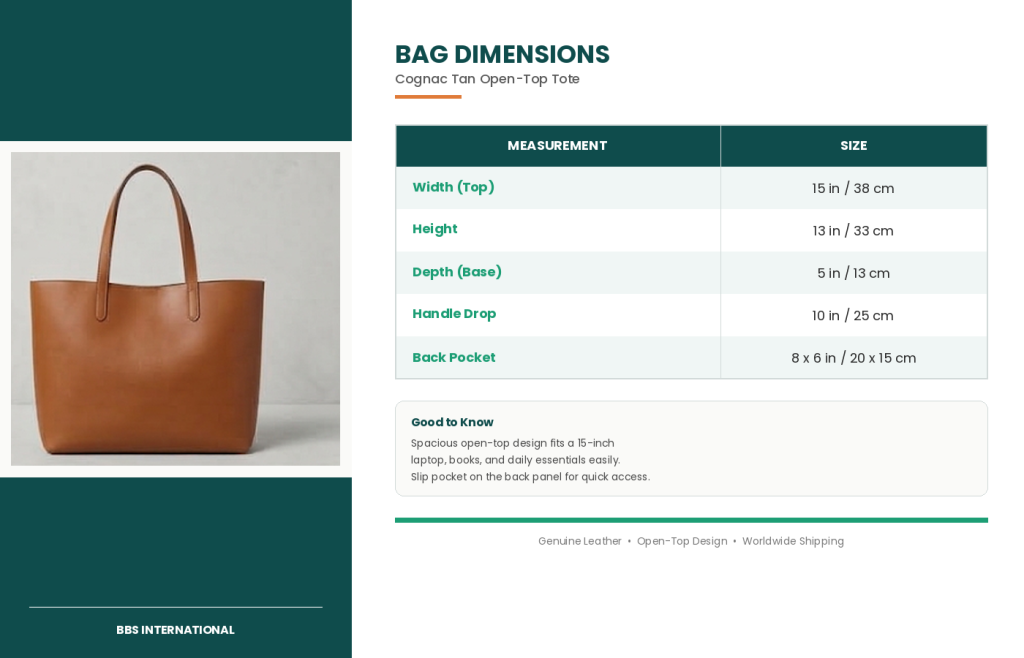 dimensions guide tan tote