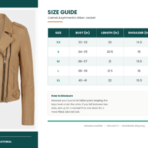 size guide camel biker jacket