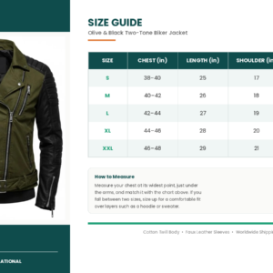 size guide olive black biker jacket
